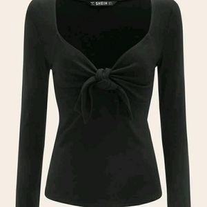 Black knotted long sleeve top